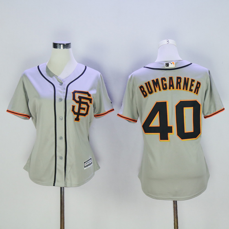 Women San Francisco Giants #40 Bumgarner Grey MLB Jerseys->women mlb jersey->Women Jersey